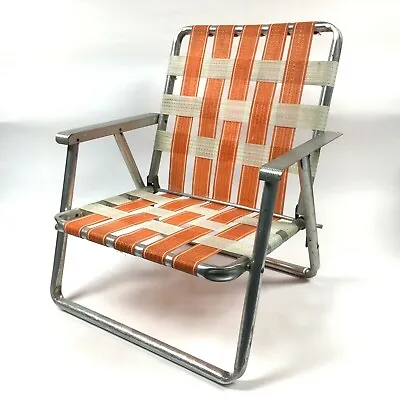 Vintage Fold Out Chair Webbed Vinyl Aluminum Foldable Retro Mid Century Travel • $38.99