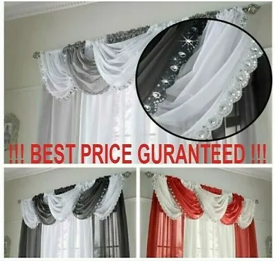 £6.99 • Buy Crystal Jewelled Voile Net Curtain Swag ~ Pelmet / Valance Trim For Curtains ~