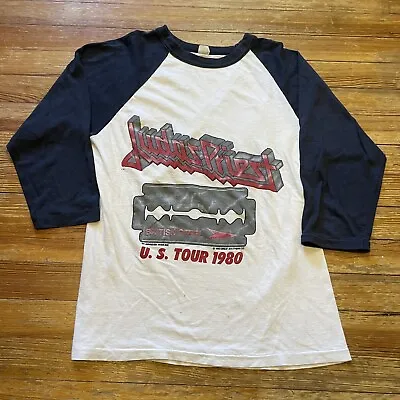 Vintage 80s Judas Priest Shirt Raglan Metal Rock Band British Steel Tour Medium • $200