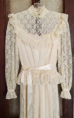 Vintage NOS 70s Lace Wedding Dress  Prairie Victorian Edwardian Boho Fairy  • $145.99