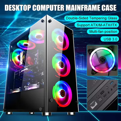 $21.99 • Buy PC Gaming Computer Case Tempered Glass ATX Tower HD Audio Support 8PCS Fans