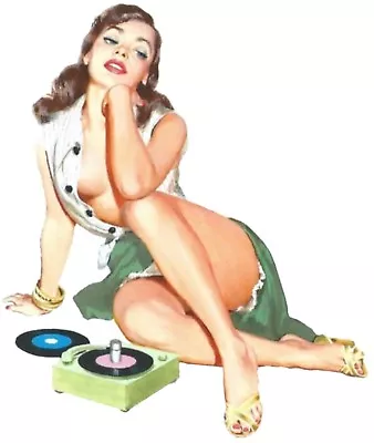 Shaped Vinyl Sticker Retro Vintage Pin-up Girl Mods Jazz 45rpm Laptop Window Car • £8.99