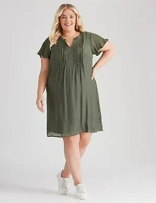 $18.92 • Buy Beme Cap Flutter Sleeve Knee Length Pintuck Dress Womens Plus Size 14 Clothing