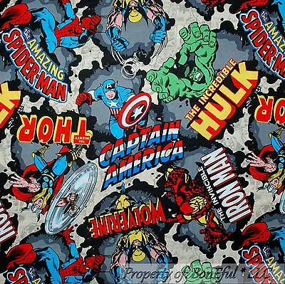 BonEful Fabric FQ Cotton Super Hero Hulk Captain America Wolverine Thor DC Comic • £6.75