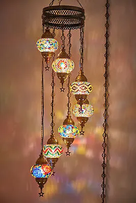 7 Globes Turkish Moroccan Plug In Swag Ceiling Hanging Lamp Light Chandelier • $175.30