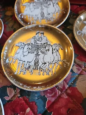 6 FORNASETTI Milano Roman King Queen Horse Gold Plate Coaster Coffee Saucer VTG • $274