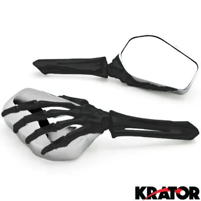 Black And Chrome Skeleton Hand Mirrors Universal Motorcycle Cruiser M8 M10 H-D • $49.99