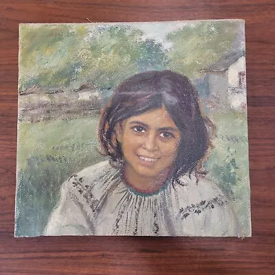 Vintage California Artist Latimer Oil Painting Mexican Girl Portrait 17x16 • $99.99