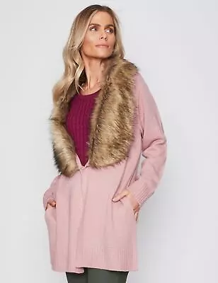 MILLERS - Womens Long Coat - Pink Winter Coatigan - Faux Fur Collar - Casual • $13.88