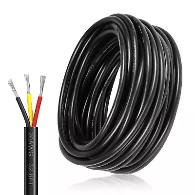 20 Gauge 3 Conductor Electrical Wire 32.8FT Black Stranded 20/3 Low Voltage Cab • $25.88