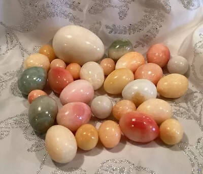 27 Marble Alabaster Polished Stone Eggs Multi 1.25”—3.25” • $48