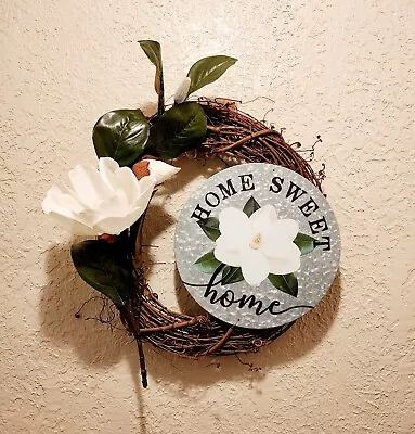 Magnolia Wreath - Home Sweet Home - Grapevine - Handmade • $40