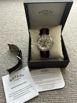 £37 • Buy Men's Rotary Mechanical Automatic Skeleton Watch With Nato And Leather Strap.