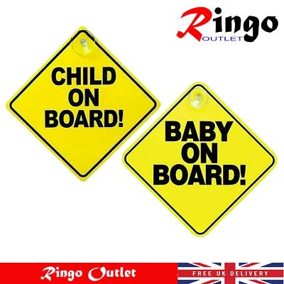 Baby On Board Child Safety With Suction Cups Car Vehicle Signs Child On Board Uk • £2.29