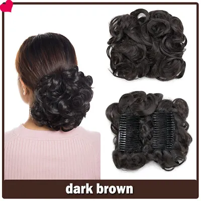 100% Real THICK Curly Chignon Messy Bun Updo Cover Clip In Hair Piece Extensions • $13.40