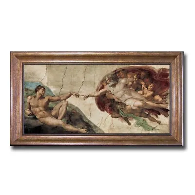 Bronze Framed Creation Of Adam By Michelangelo Canvas Art (22 In X 40 In Framed) • $189.99
