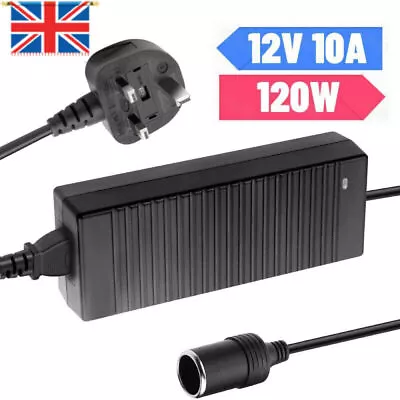 240V Mains Plug To 12V 10A Socket Adapter Car Cigarette Lighter Power Converter • £12.33