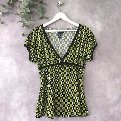 Max Edition Shirt Womens Medium Green Baby Doll Short Sleeve V Neck Ladies • $12.74