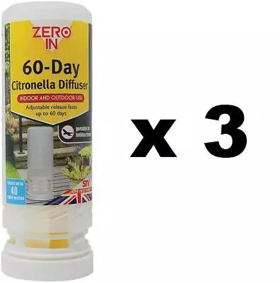 3x Zero In Citronella Diffusers Portable Fly Insect Killer Repellent 60 Days • £9.99