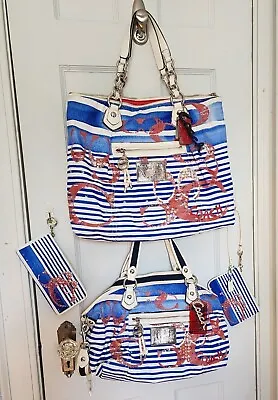 Rare Coach Poppy Nautical Stripe Set Tote/rocker/wallet/wristlet #16970 #16966 • $325