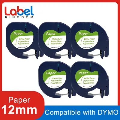 5PK Compatible DYMO LetraTag Refills 91330 White Paper Label Tape 12mm LT-100H • $9.59