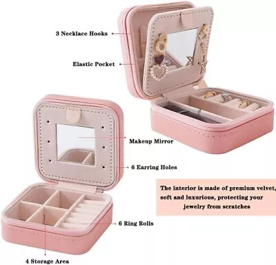 Travel Jewelry Box With Mirror For Women Girls Jewelry Holder Organizer Case • $7.99