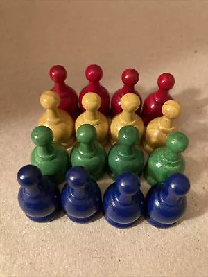 COLORFUL Wooden Game Pieces 4 Each Color Lot Of 16 Vintage • $10.99