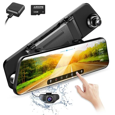 $107.99 • Buy AZDOME 12  Dual Dash Cam 1080P FHD Smart Rearview Mirror Cameras Night Vision