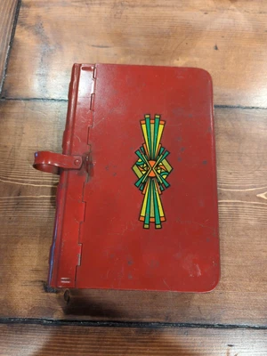 $6 • Buy ART DECO Metal Book CARRYING CASE Antique Clamshell Red Book Safe Tote