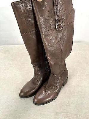 Tall Leather Boots Brown Crown Vintage Womens 6M Riding Boots Wide Calf Side Zip • $34.99