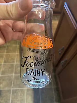 Rare Footman’s Dairy ACL Half Pint Milk Bottle Bangor Brewer Maine ME Two Color • $19.99