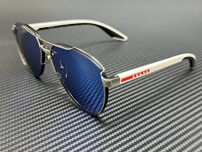 PRADA LINEA ROSSA PS 51YS 1BC08U Silver Blue Mirror Men's 61 Mm Sunglasses • $230.85