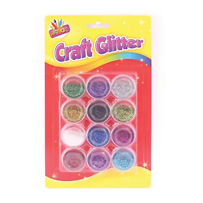 12 Craft Glitter Metallic Pots For Xmas Cards Arts Crafts Schools Nurseries • £2.49