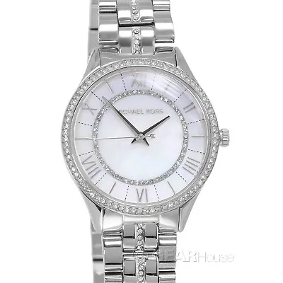 Michael Kors Mini Lauryn Womens Glitz Watch MOP Pave Crystals Stainless Steel • $102.18