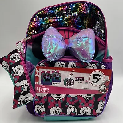 Backpack Set With Water Bottle Lunch Bag Pencil Case Carabiner Disney Mini Mouse • $14