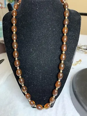 Vintage Lucite Amber Bead Necklace With Barrel Clasp • $10