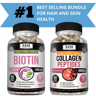 Biotin And Collagen Peptide Supplement Bundle For Hair Growth And Skin Health  • $18.36