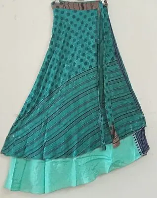Vintage Wrap Skirt Indian Silk Saree Bohemian Magic Women Dress Skirt Multicolor • $41.10