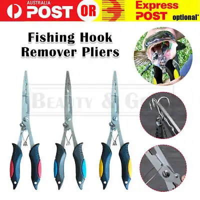 Stainless Steel Fishing Hook Remover Pliers 3 Colors Tackle Line Cutter Scissors • $13.19