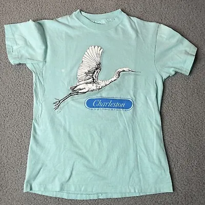 $11.99 • Buy Vintage Charleston SC Single Stitch T Shirt Blue  Size M. USA Made Heron Nature
