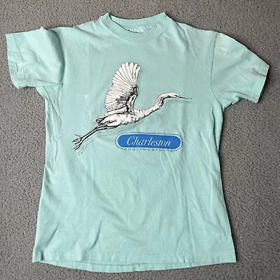 Vintage Charleston SC Single Stitch T Shirt Blue  Size M. USA Made Heron Nature • $11.99