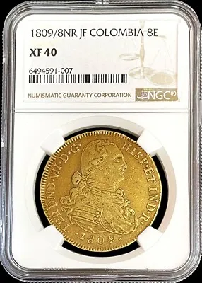 1809/8 Overdate Gold Nr Jf Gold Colombia 8 Escudos Ferdinand Vii Coin Ngc Xf 40 • $2845