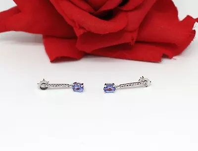 Sterling Silver Tanzanite And Diamond Pierced Earrings 1.76g   Cat RESCUE • $19.99