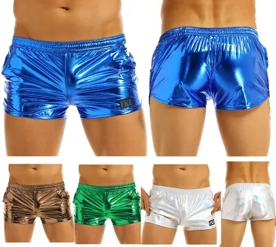 Mens Shiny Metallic Boxer Shorts Swim Trunks Swimsuit Dancewear Party Clubwear • £7.63