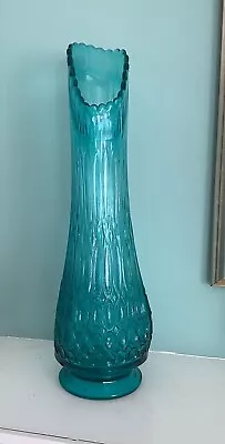 LE Smith Large Vintage MCM Thousand Eye Peacock Blue Swung Glass Vase 16 • $299