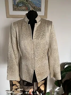 Rare ZARA Vintage Gold Brocade Floral Paisley Jacket Blazer - Size Large • $75.76