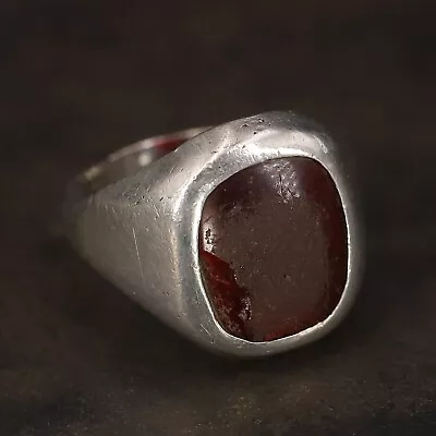 VTG Sterling Silver - ART DECO Red Glass Men's Signet Pinky Ring Size 5 - 4g • $2.99