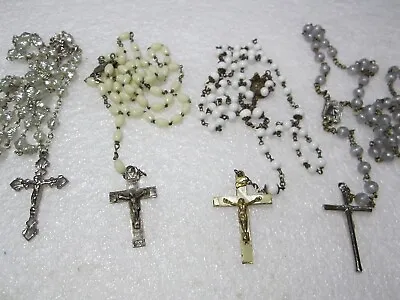 4 Vintage Cream White Rosary Beads Baroque Faux Pearl Beads Rosaries • $12.99