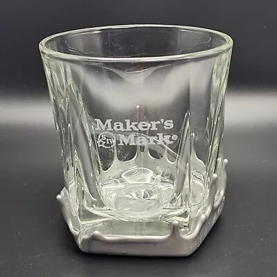 Maker's Mark Bourbon Kentucky Silver Wax 3.6  Whiskey On The Rocks Glass RARE! • $16.99