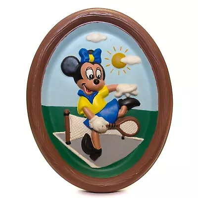 Vintage Walt Disney Productions Minnie Mouse Playing Tennis Ceramic Wall Hanging • $18.73